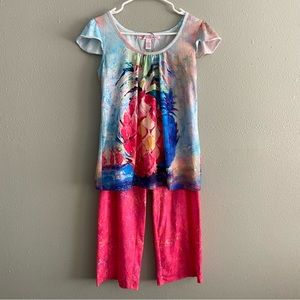 Leoma Lovegrove Pineapple Pajamas Top & Pants Set Size S Colorful Loungewear